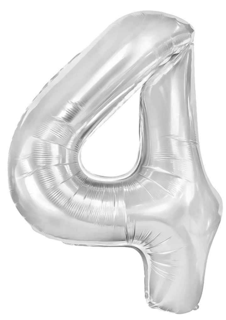 Balon cyfra "4" srebrna 100cm